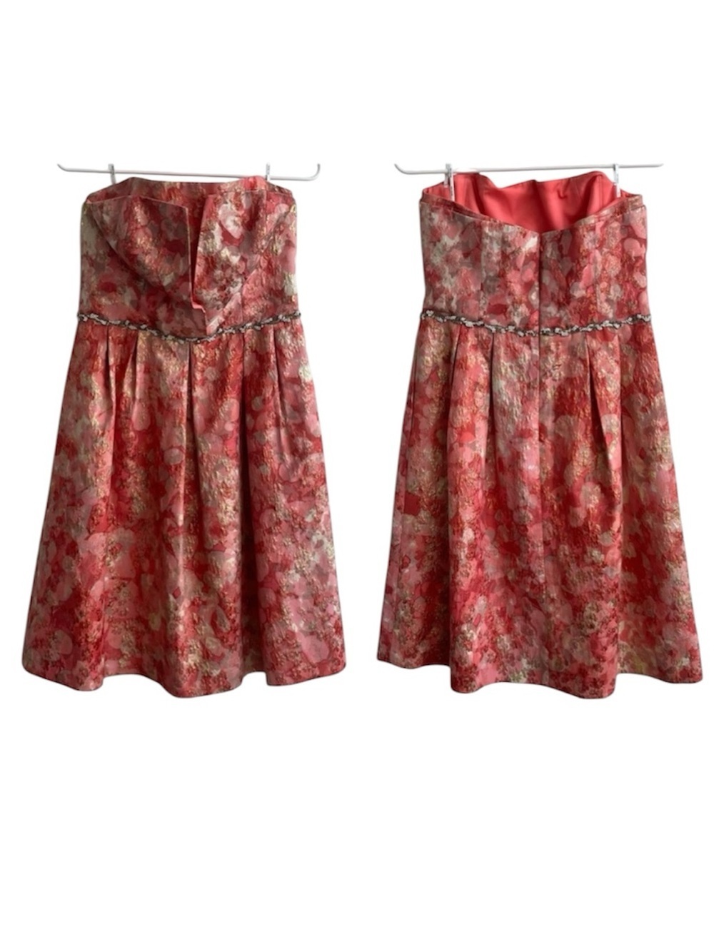 Kay Unger Metallic Floral Brocade A-Line Fit Flare Strapless Midi Dress SZ 10